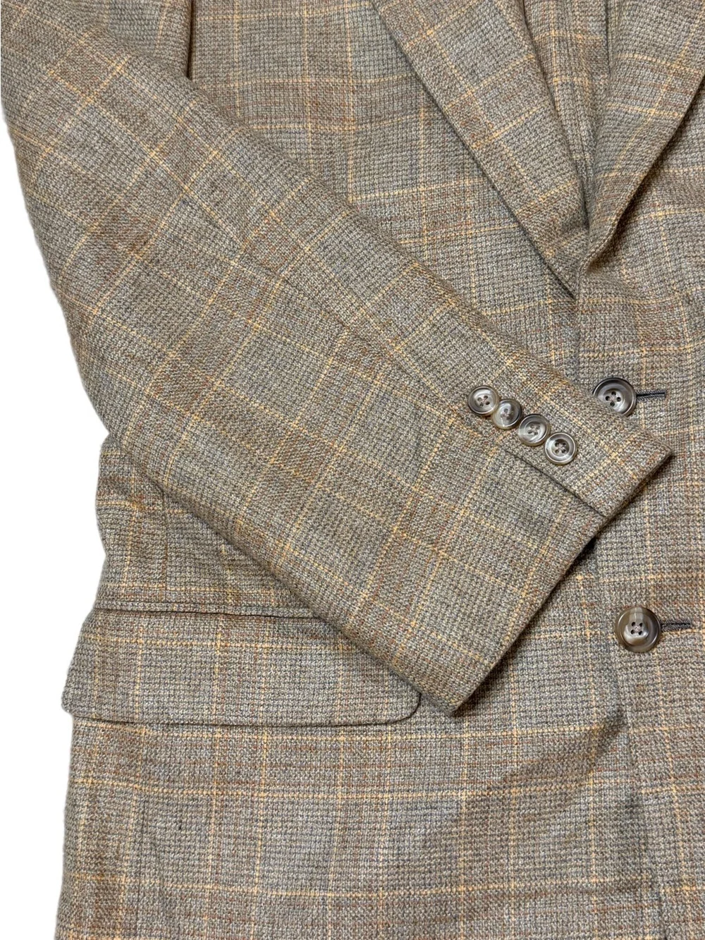 Hickey Freeman X Maus&Hoffman Plaid Wool Cashmere Beige Blazer Size 40R